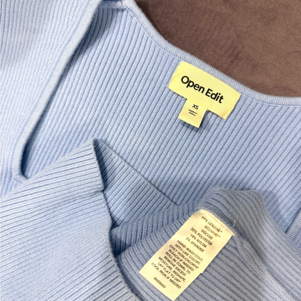 ☀️Spring Sale: Open Edit - Blue Ribbed Square Neck Sweater - Picture 4 of 4